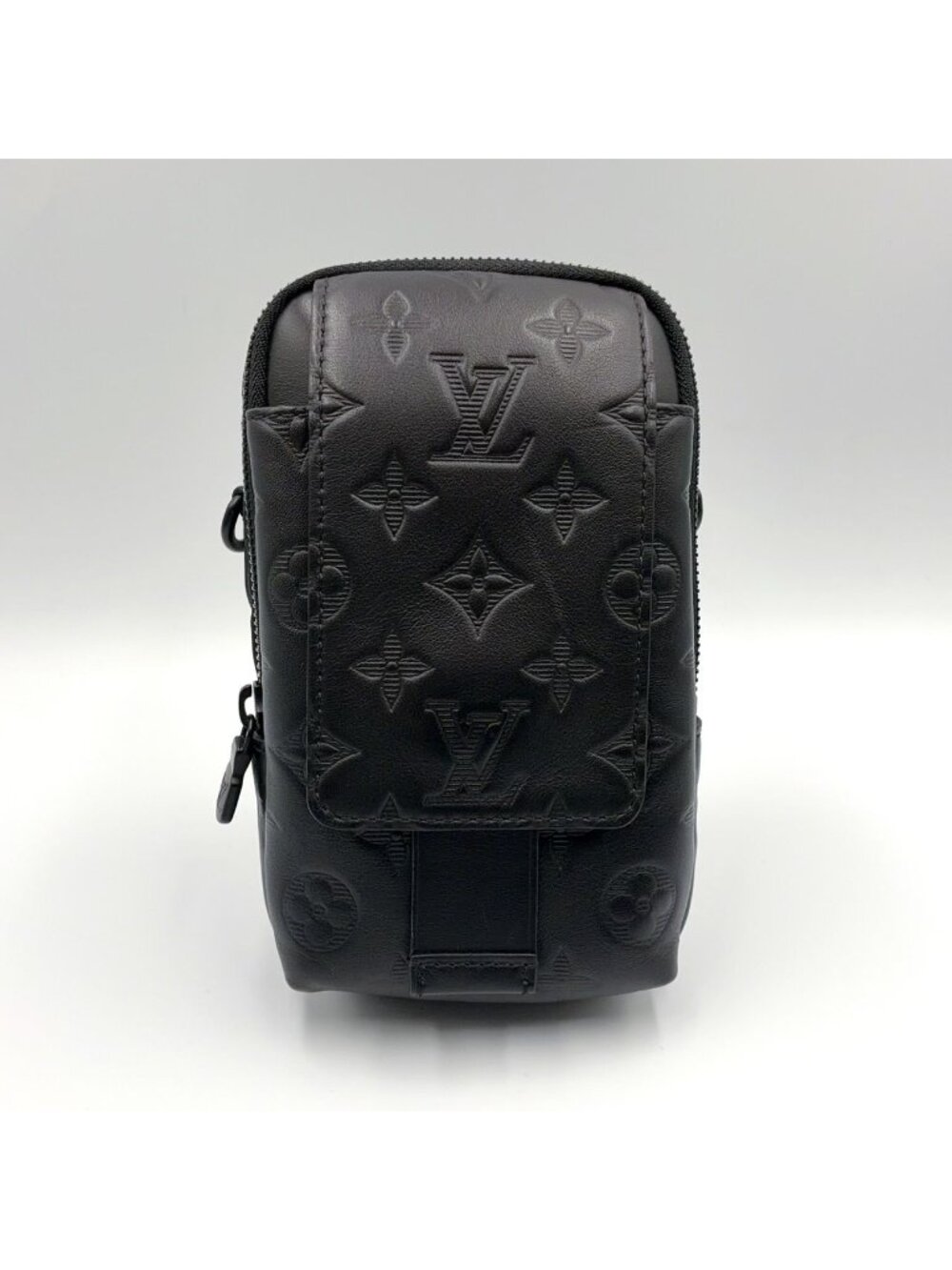 Louis Vuitton Double Phone Pouch Leather Black Shoulder Bag